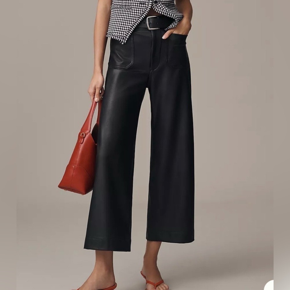 Anthropologie Maeve The Colette Faux Leather Crop Wide-Leg Pants Black 31